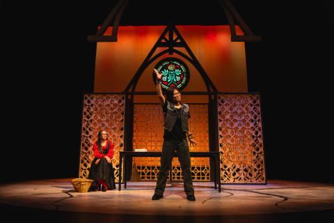 Tamarra Ramirez '28 (left) and Mars Ko '28 (right) perform as Elizabeth and Scratch respectively. Ramirez and Ko also were paired side by side in last year's production of Arthur Miller's "The Importance of Being Earnest"