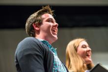 Lehigh University Theatre - Mark Hollmann Visits Lehigh, closeup of man singing