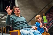 Lehigh University Theatre - Mark Hollmann Visits Lehigh, man with hand up