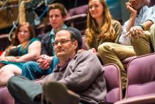 Lehigh University Theatre - Mark Hollmann Visits Lehigh, man with leg up