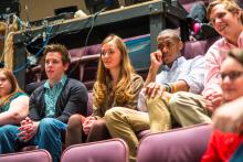 Lehigh University Theatre - Mark Hollmann Visits Lehigh, student listening 