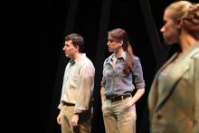 Lehigh University Theatre - Five Flights, two people standing and looking left