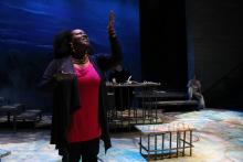 Lehigh University Theatre - The Last Days of Judas Iscariot, women looking up with hand raised