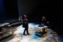 Lehigh University Theatre - The Last Days of Judas Iscariot, woman walking toward table