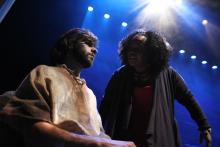 Lehigh University Theatre - The Last Days of Judas Iscariot, man sitting with woman standing over him