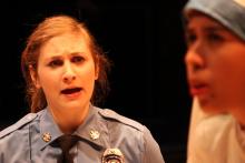 Lehigh University Theatre - The Last Days of Judas Iscariot, woman police officer yelling