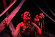 Lehigh University Theatre - The Belle's Stratagem, Sophocles' Antigone, woman upset with hands up