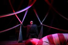 Lehigh University Theatre - The Belle's Stratagem, Sophocles' Antigone, man holding drapes